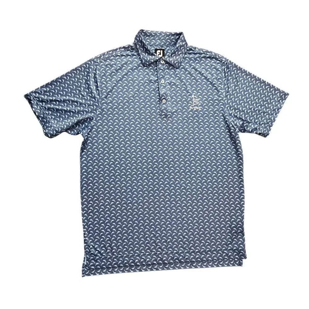 FJ Footjoy mens medium DOLPHIN AOP Birkdale Golf Club blue white performance - Picture 6 of 9